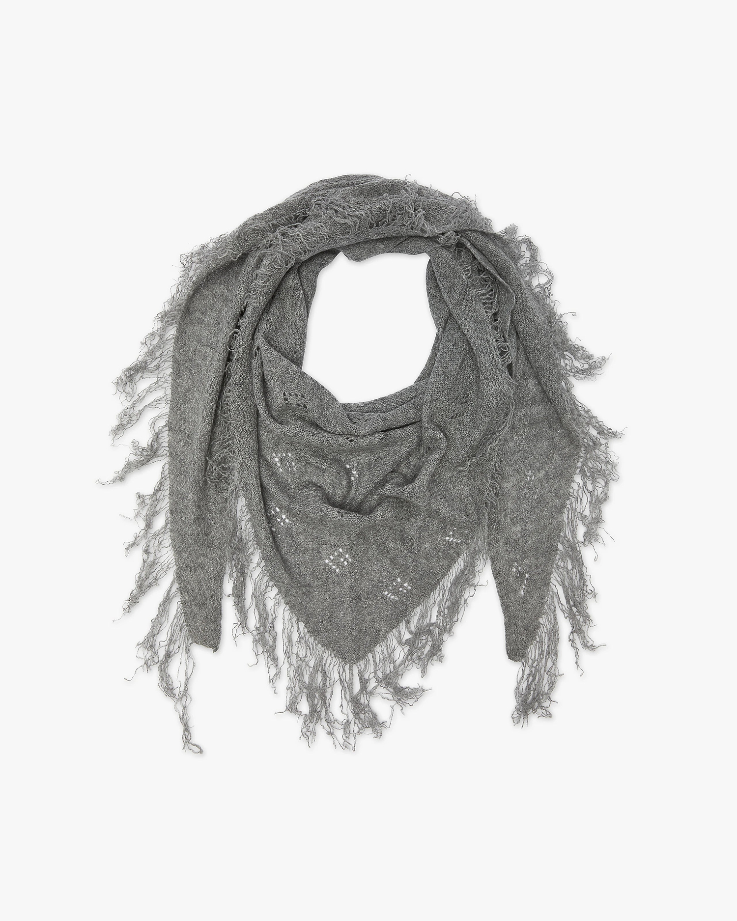 Pointelle Triangle Scarf - Medium Grey Cashmere