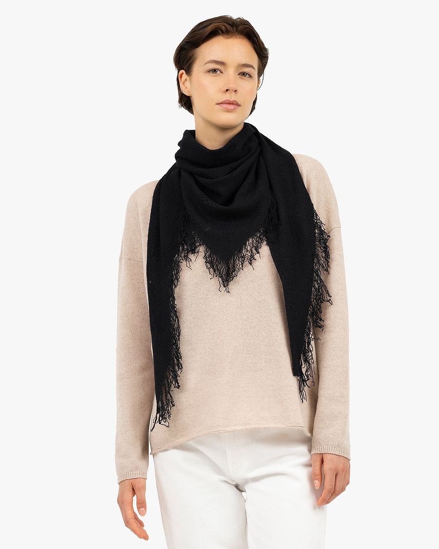 Pointelle Triangle Scarf - Black Cashmere