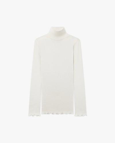 Pleated Turtleneck - White Merino / Seta