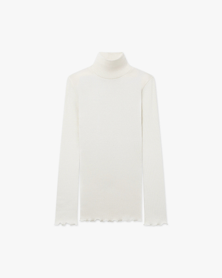 Pleated Turtleneck - White Merino / Seta