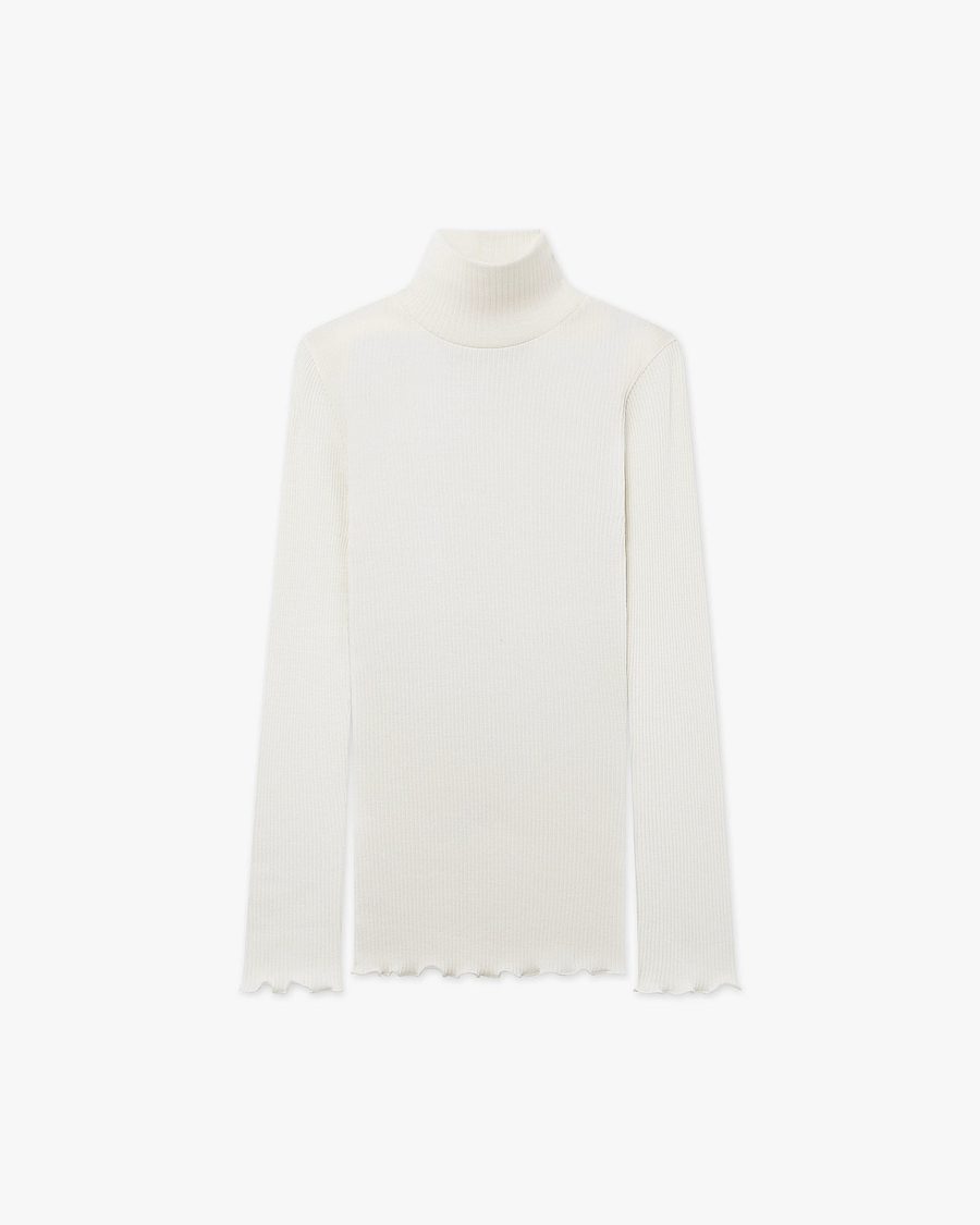 Pleated Turtleneck - White Merino / Seta