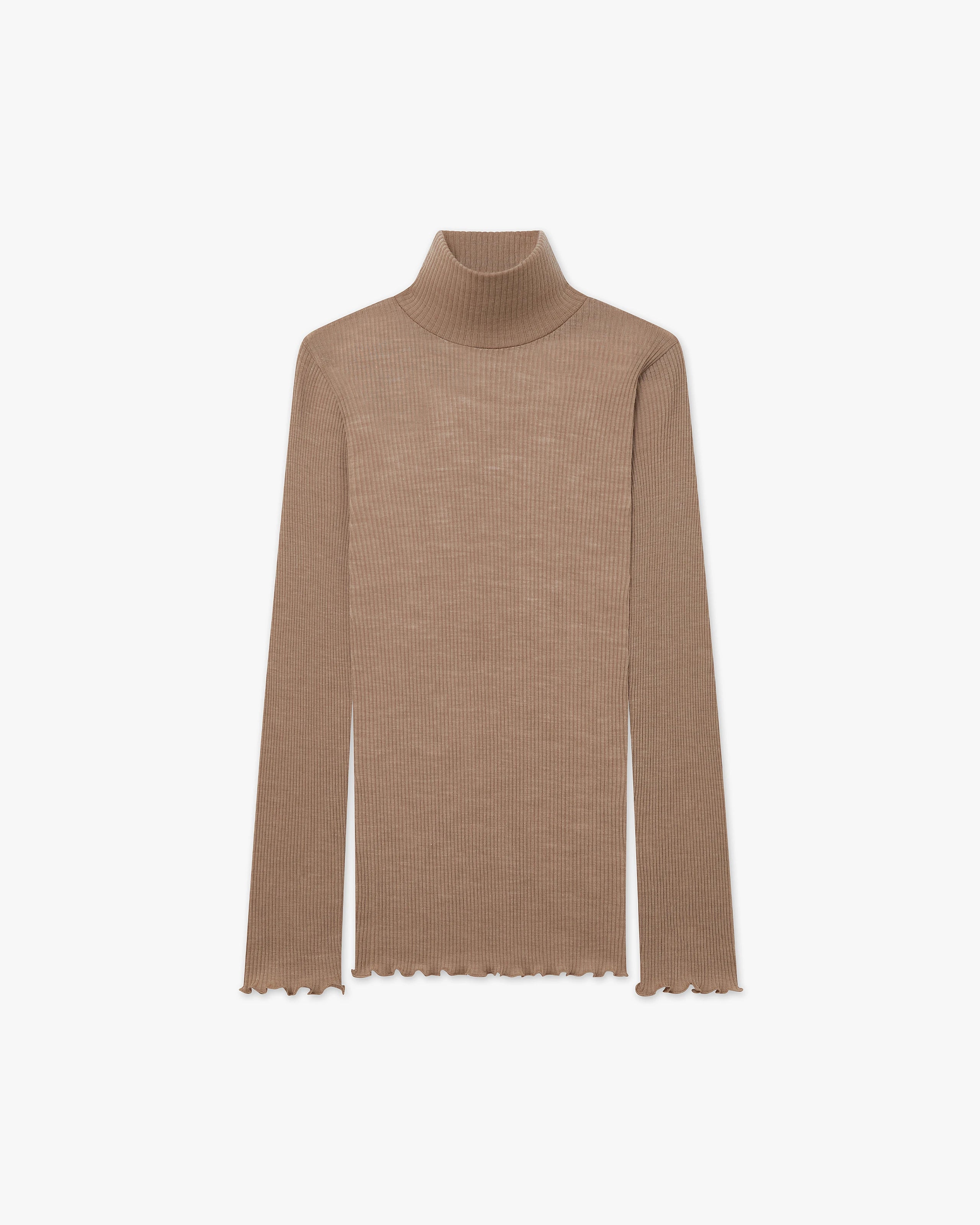 Pleated Turtleneck - Camel Merino / Seta