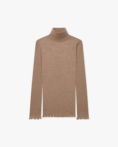 Pleated Turtleneck - Camel Merino / Seta