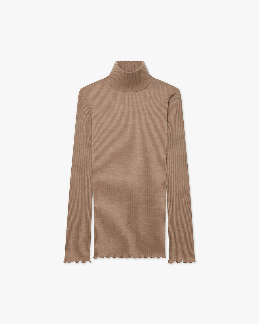 Pleated Turtleneck - Camel Merino / Seta