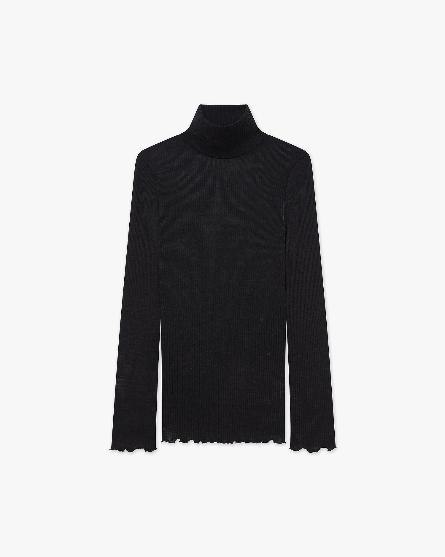 Pleated Turtleneck - Black Merino / Seta