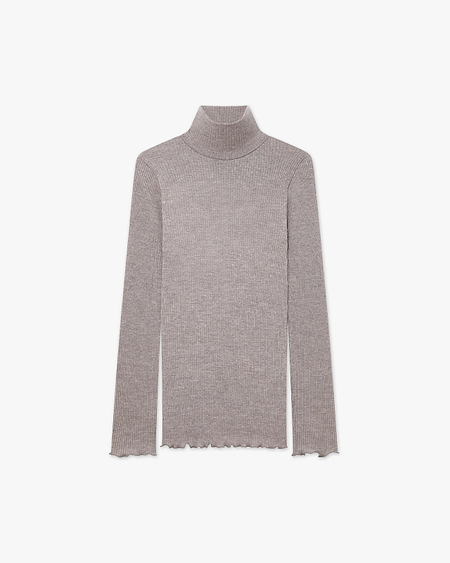 Pleated Turtleneck - Walnut Merino / Seta