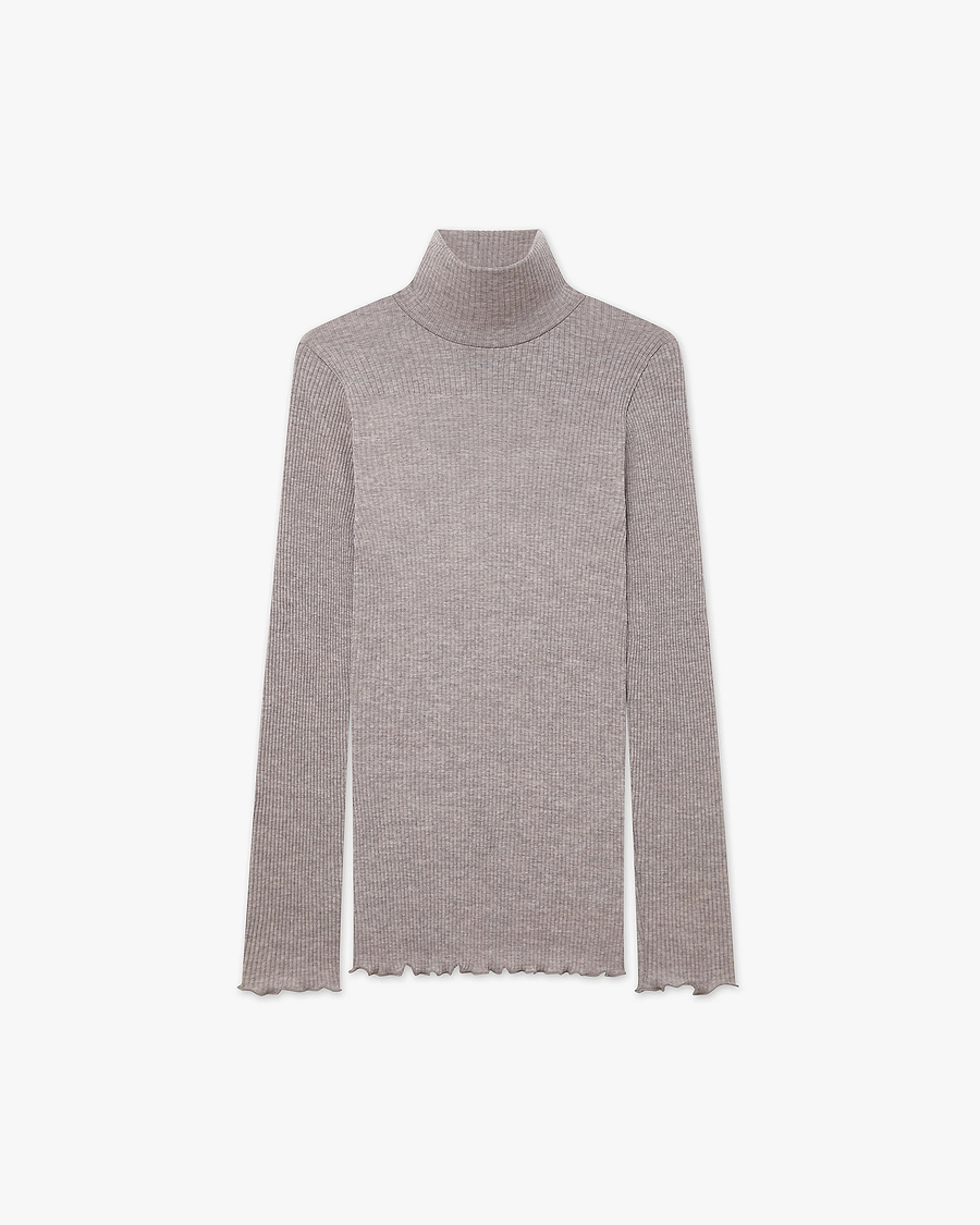 Pleated Turtleneck - Walnut Merino / Seta