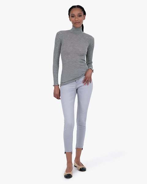 Pleated Turtleneck - Grey Merino / Seta