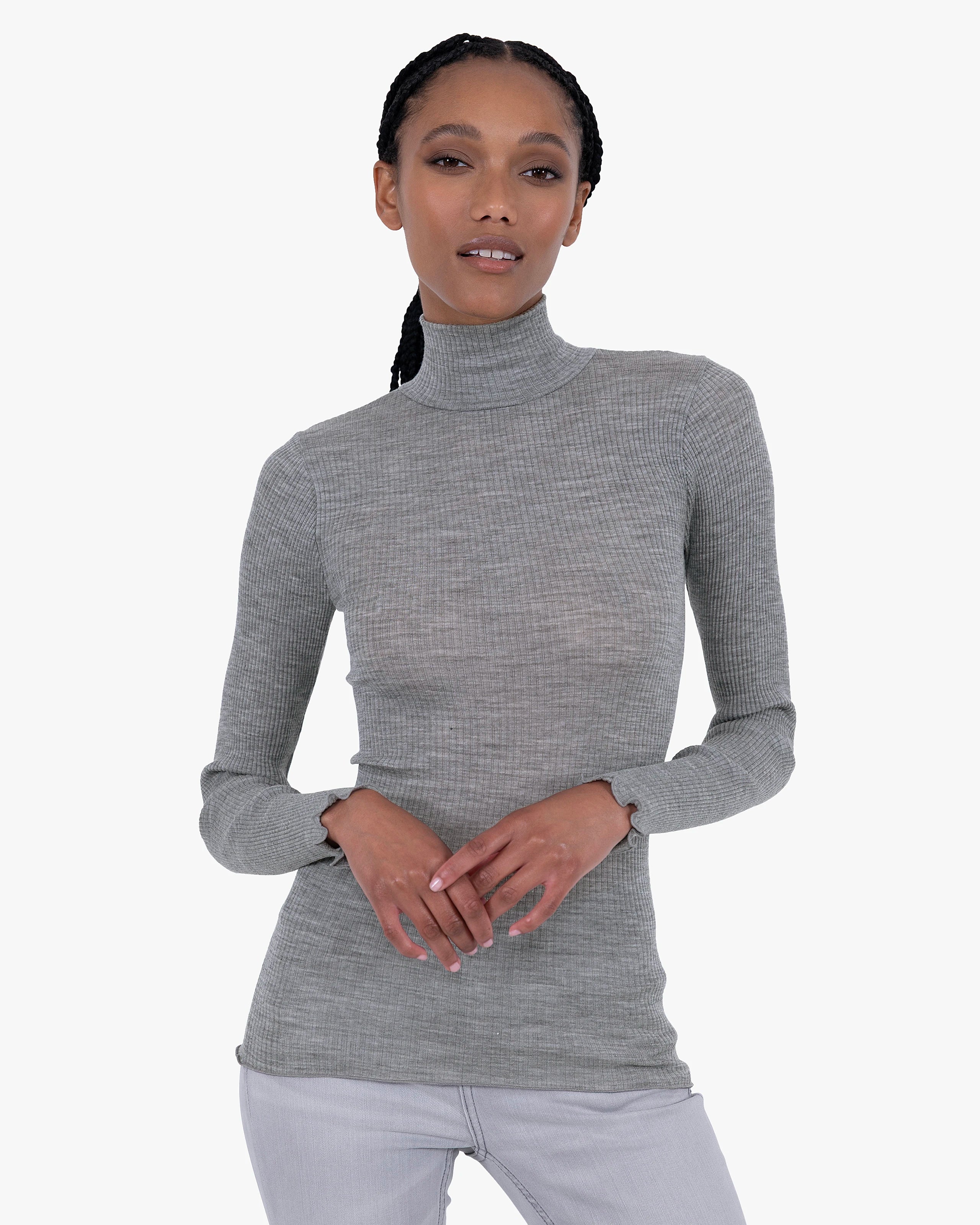 Pleated Turtleneck - Grey Merino / Seta