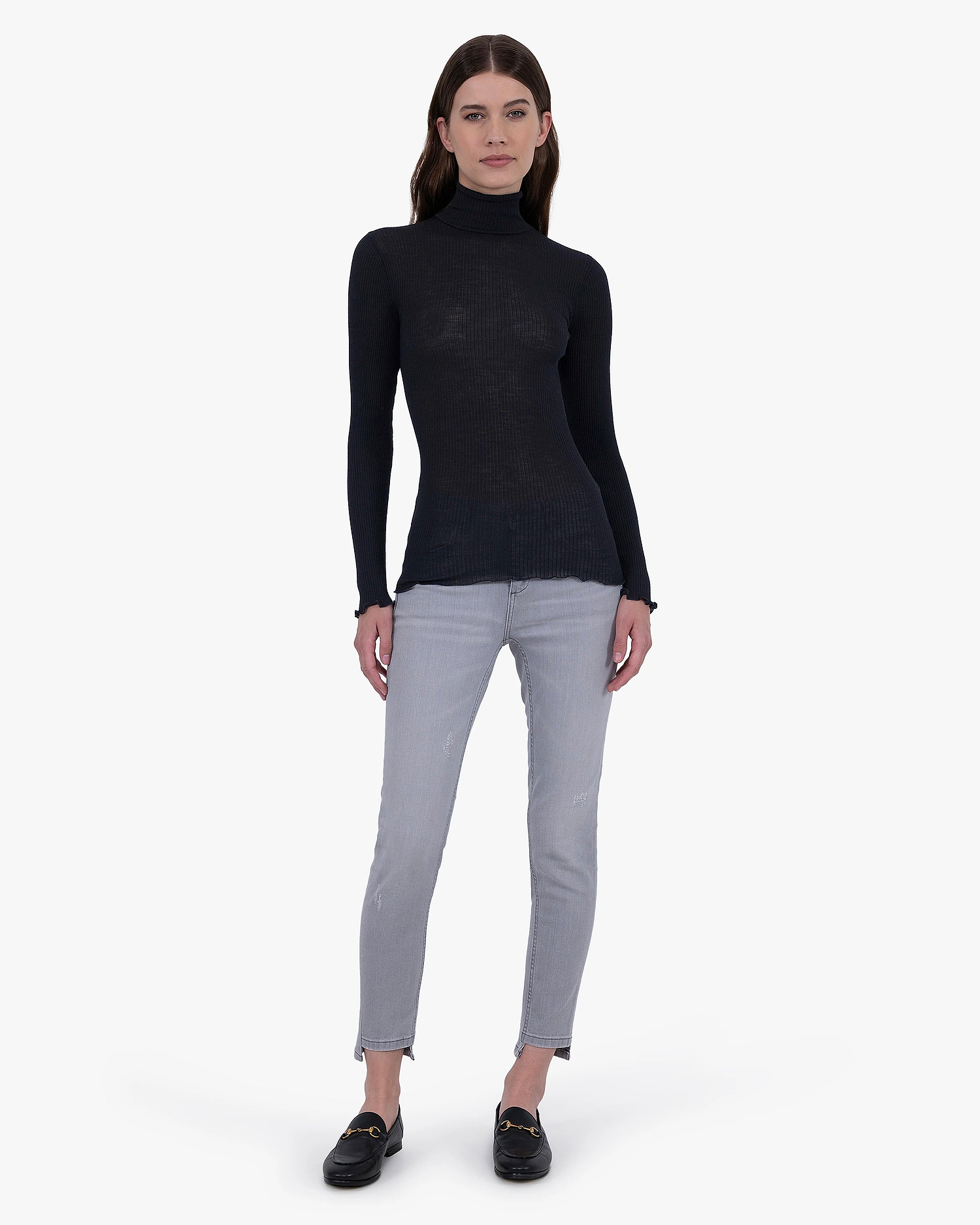 Pleated Turtleneck - Black Merino / Seta