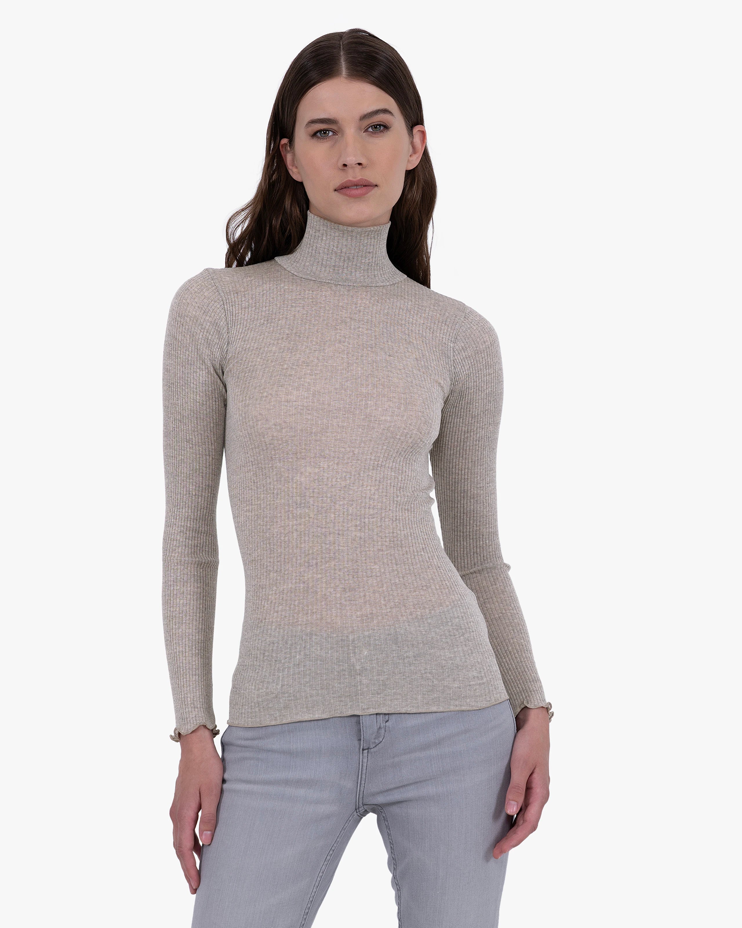 Pleated Turtleneck - Walnut Merino / Seta