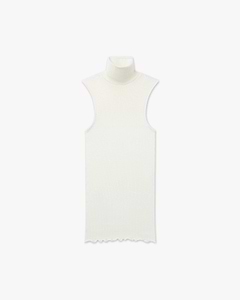Turtleneck Pleated Tank Top - White