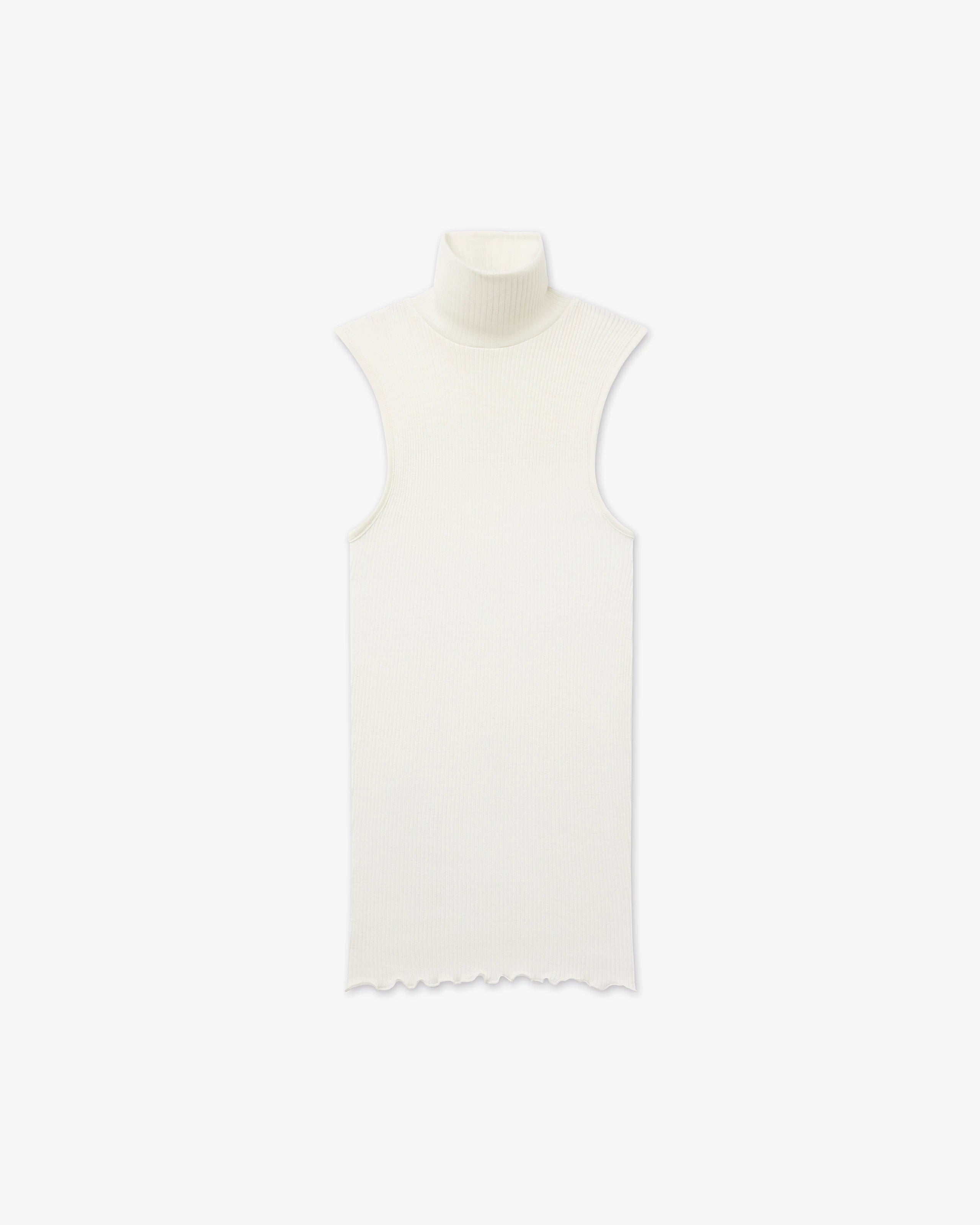 Turtleneck Pleated Tank Top - White Merino / Seta