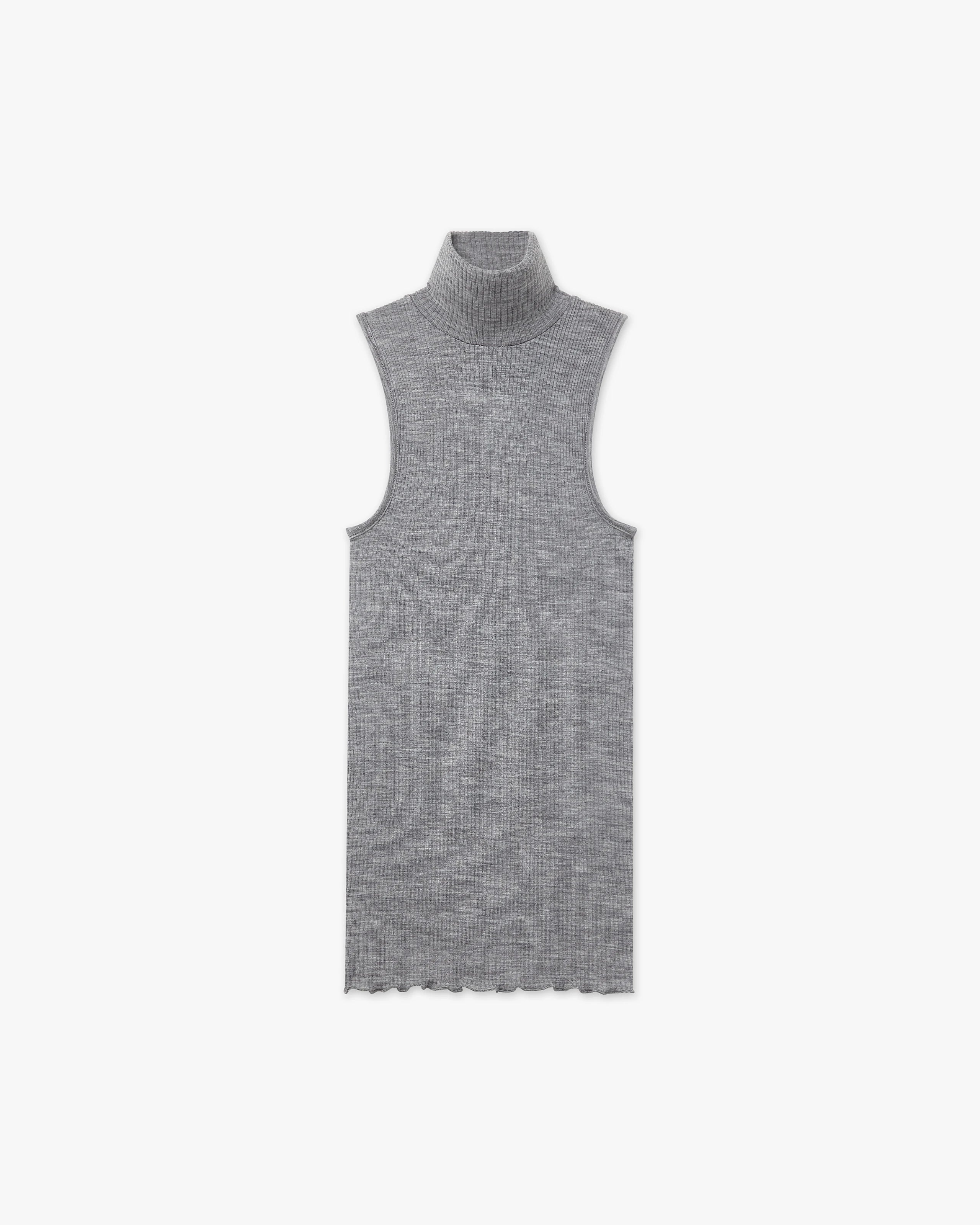 Turtleneck Pleated Tank Top - Grey Merino / Seta