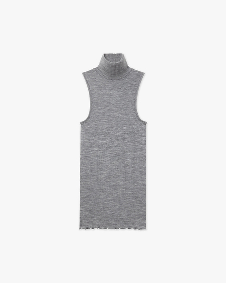 Turtleneck Pleated Tank Top - Grey Merino / Seta