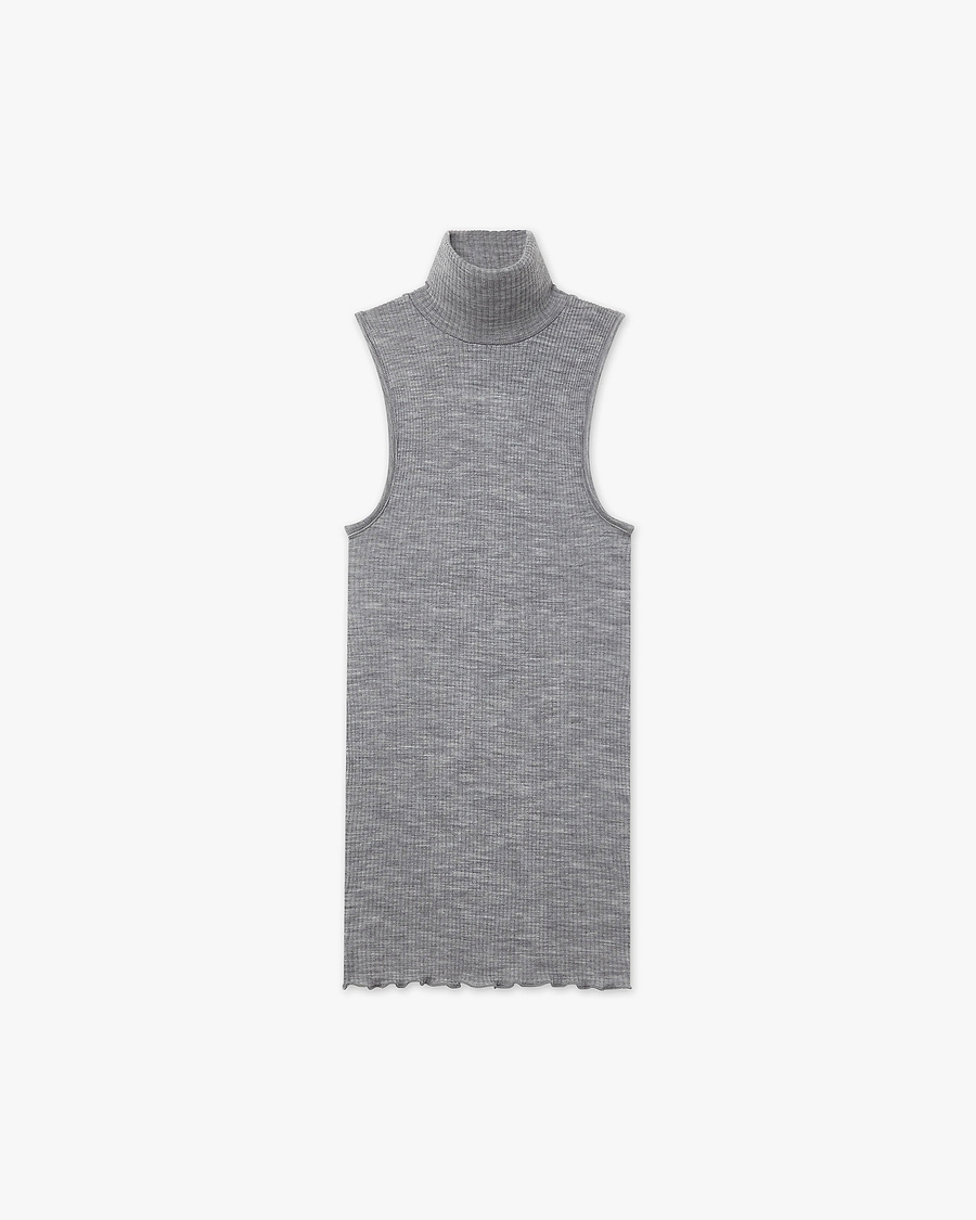 Turtleneck Pleated Tank Top - Grey Merino / Seta