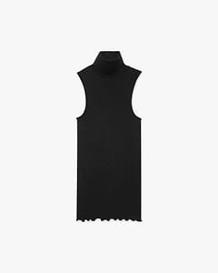 Turtleneck Pleated Tank Top - Black