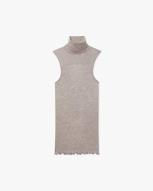 Turtleneck Pleated Tank Top - Walnut