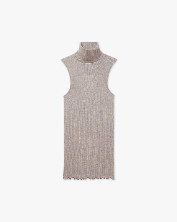 Turtleneck Pleated Tank Top - Walnut