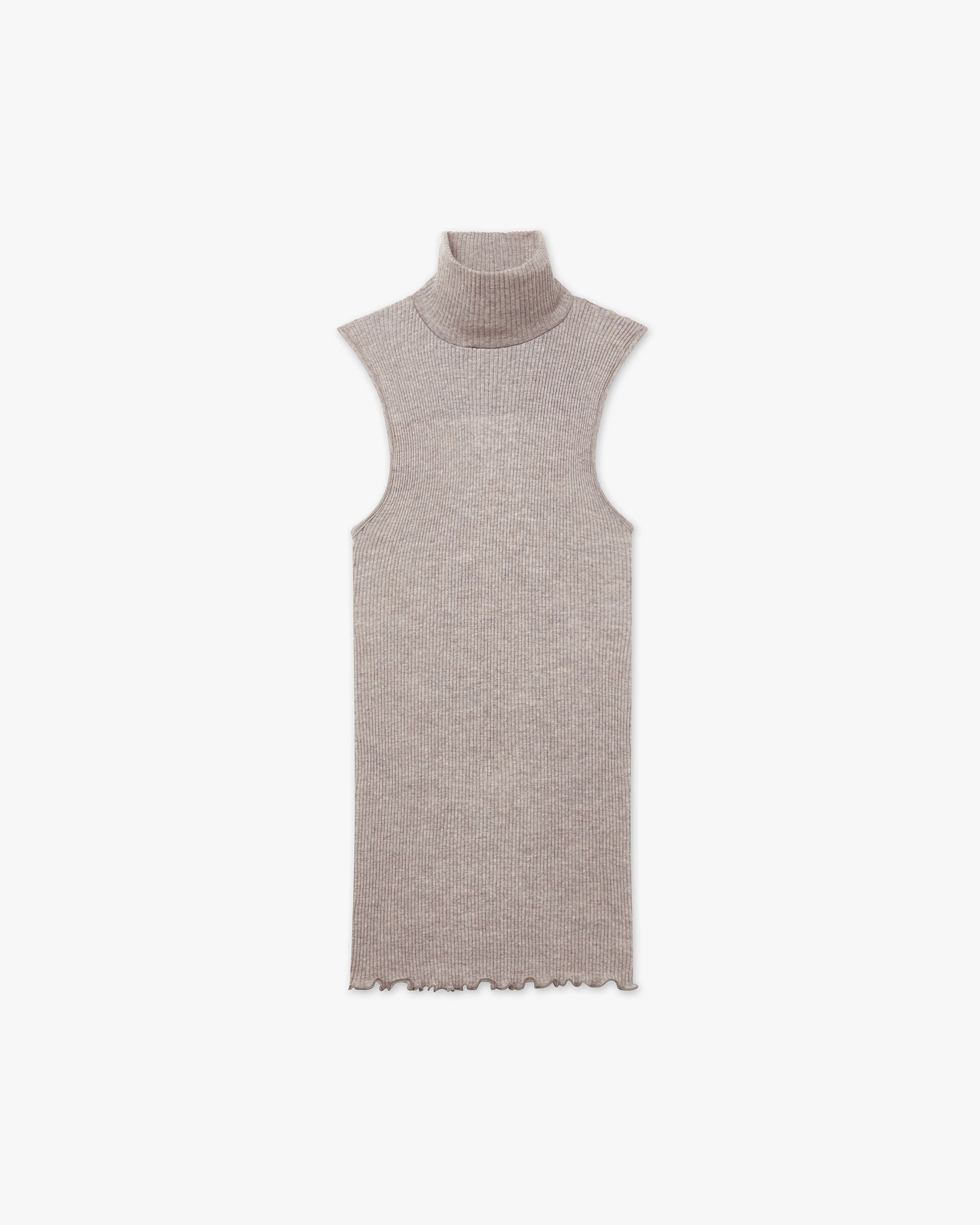 Turtleneck Pleated Tank Top - Walnut Merino / Seta