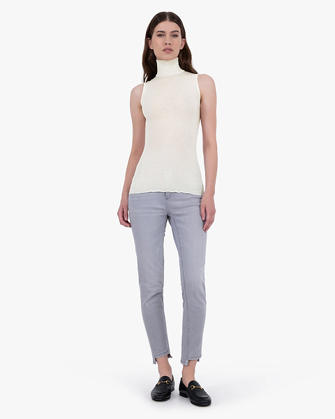Turtleneck Pleated Tank Top - White Merino / Seta