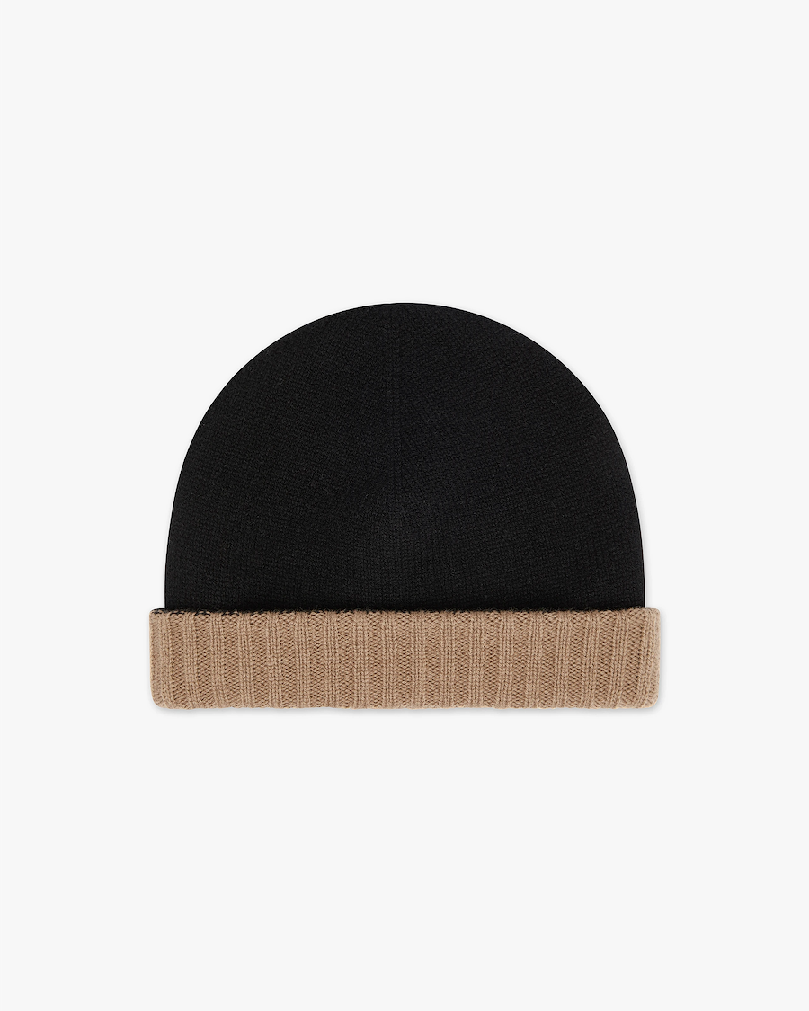 Two-Tone Beanie - Black Cashmere