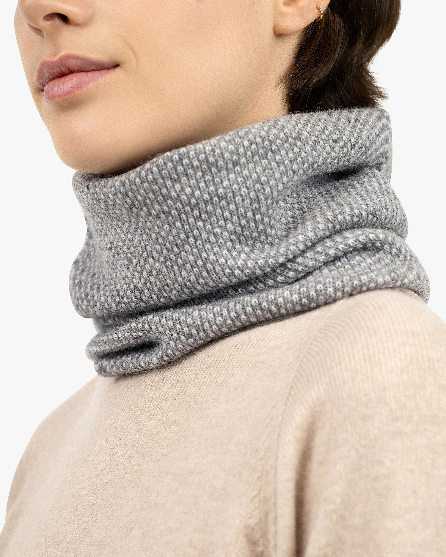 Two-Tone Neck Warmer - Medium Grey Cashmere