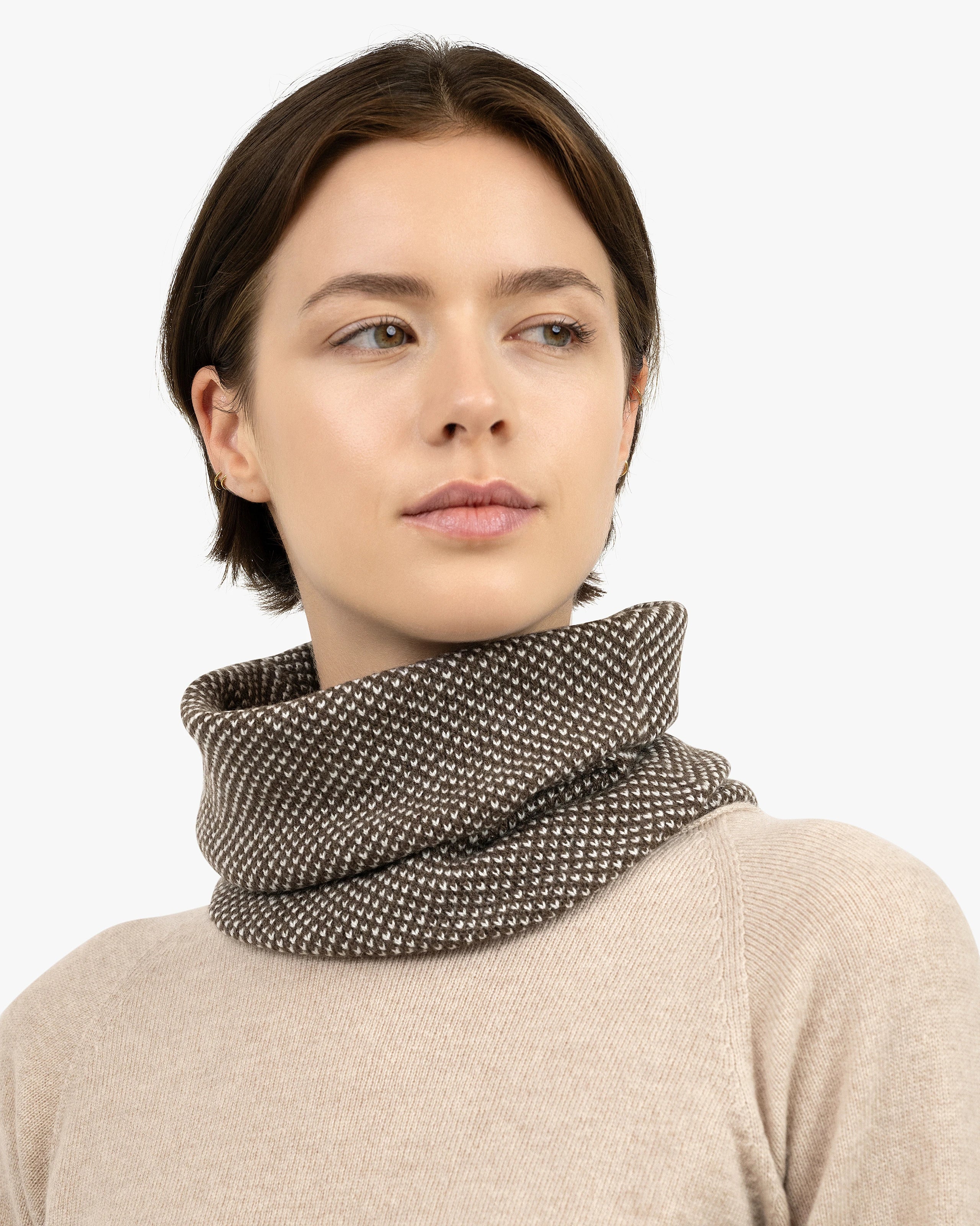 Two-Tone Neck Warmer - Brown Cashmere