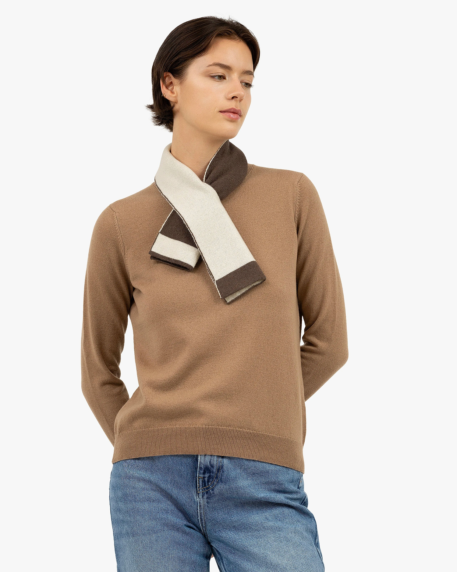Two-Tone Neck Scarf - Brown Cashmere