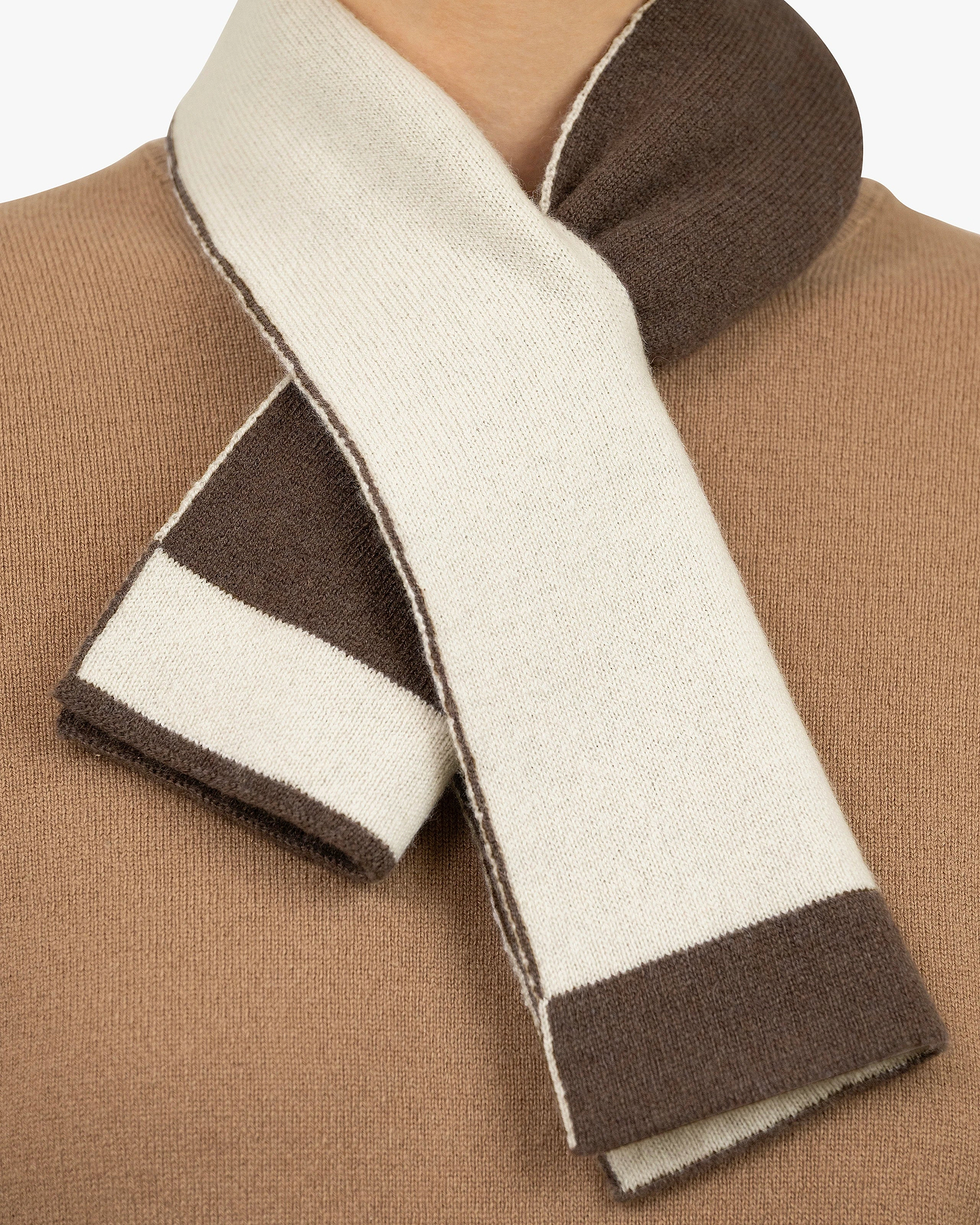 Two-Tone Neck Scarf - Brown Cashmere