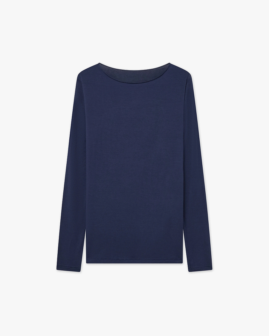 Ultralight Boat Neck Top - Blue Modal / Cashmere