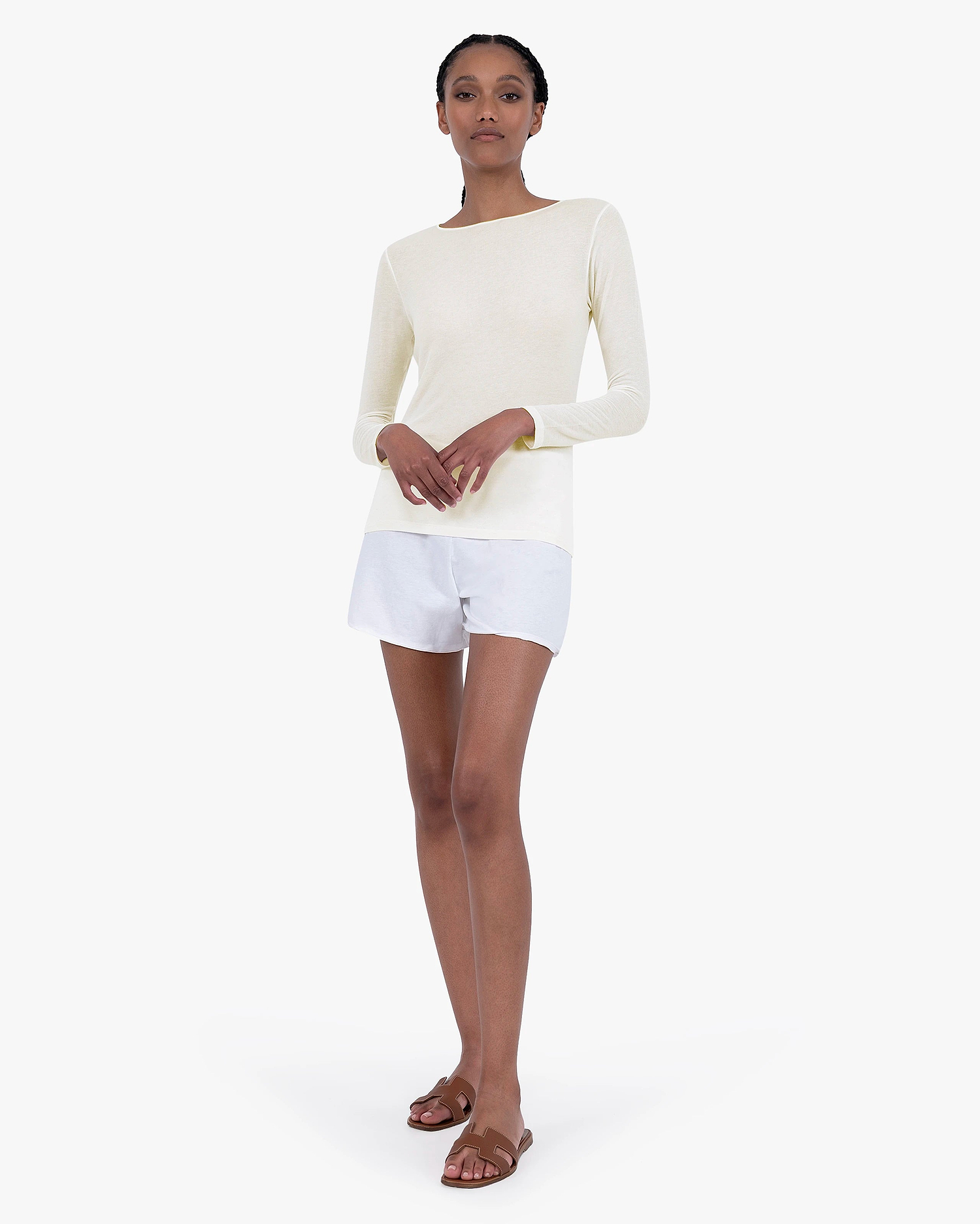 Ultralight Boat Neck Top - White Modal / Cashmere