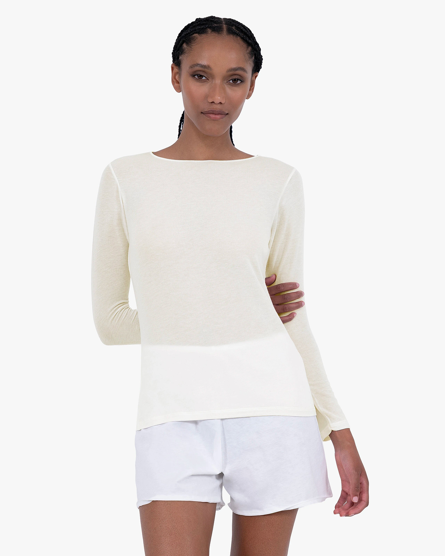 Ultralight Boat Neck Top - White Modal / Cashmere