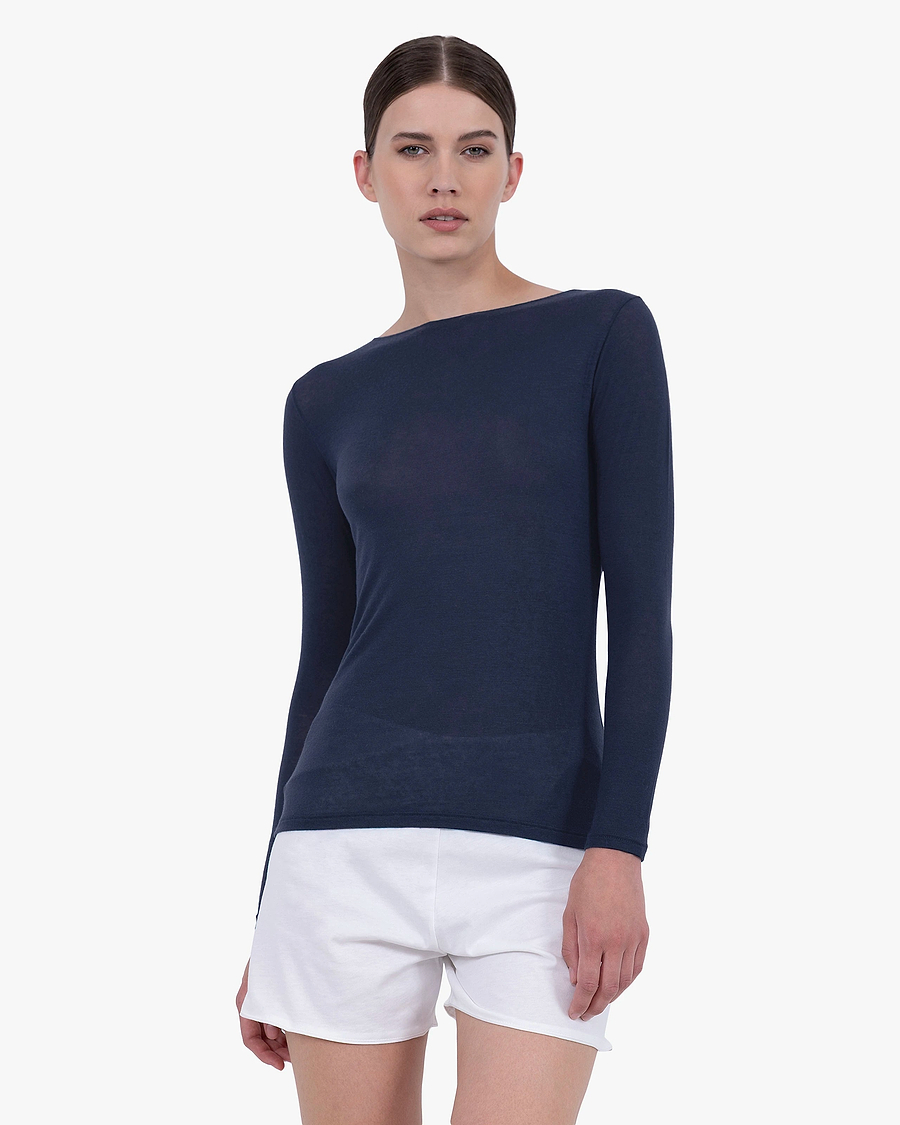 Ultralight Boat Neck Top - Blue Modal / Cashmere