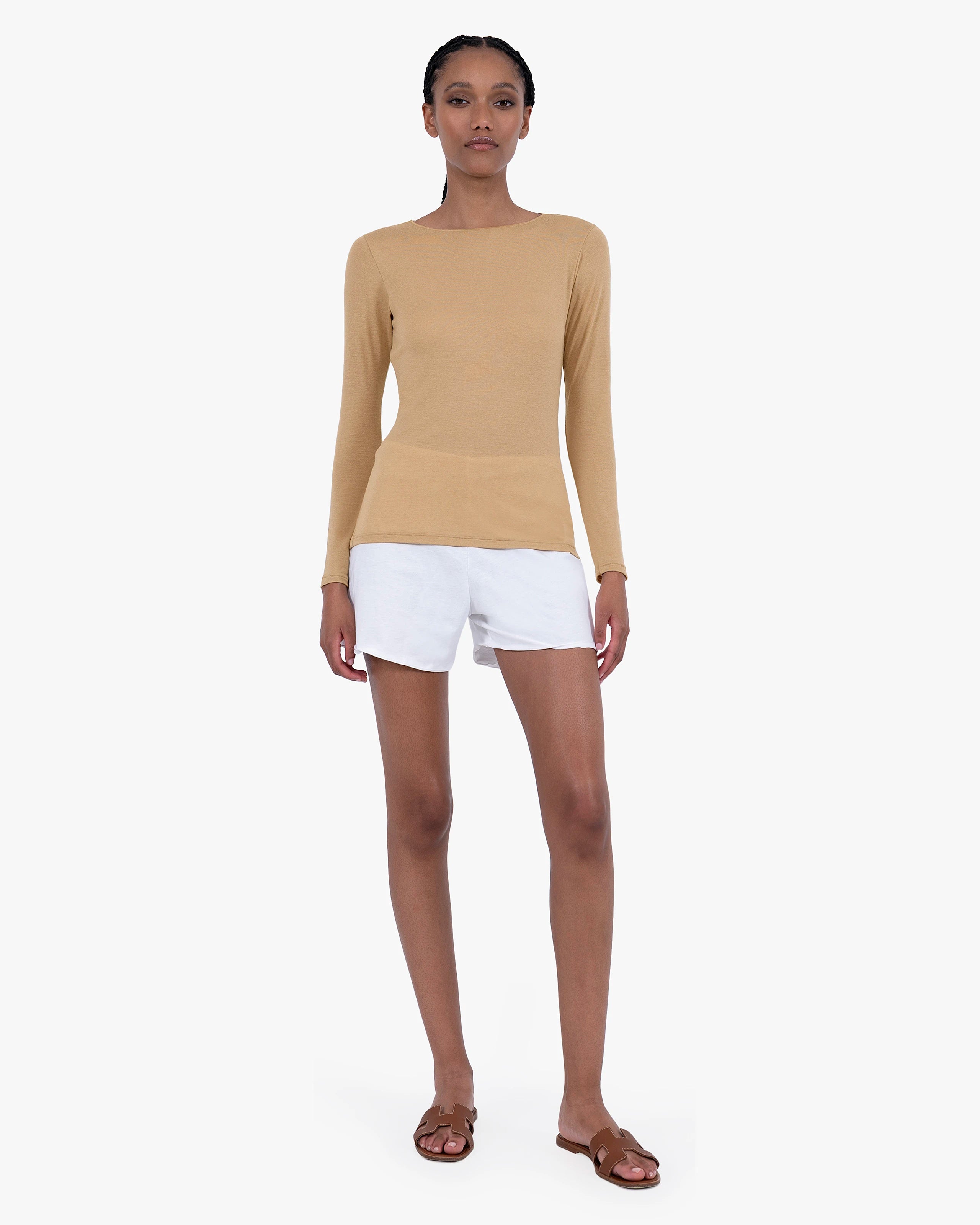 Ultralight Boat Neck Top - Camel Modal / Cashmere