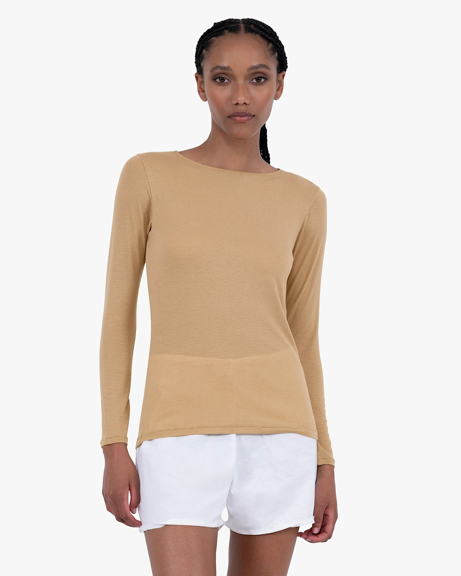 Ultralight Boat Neck Top - Camel Modal / Cashmere
