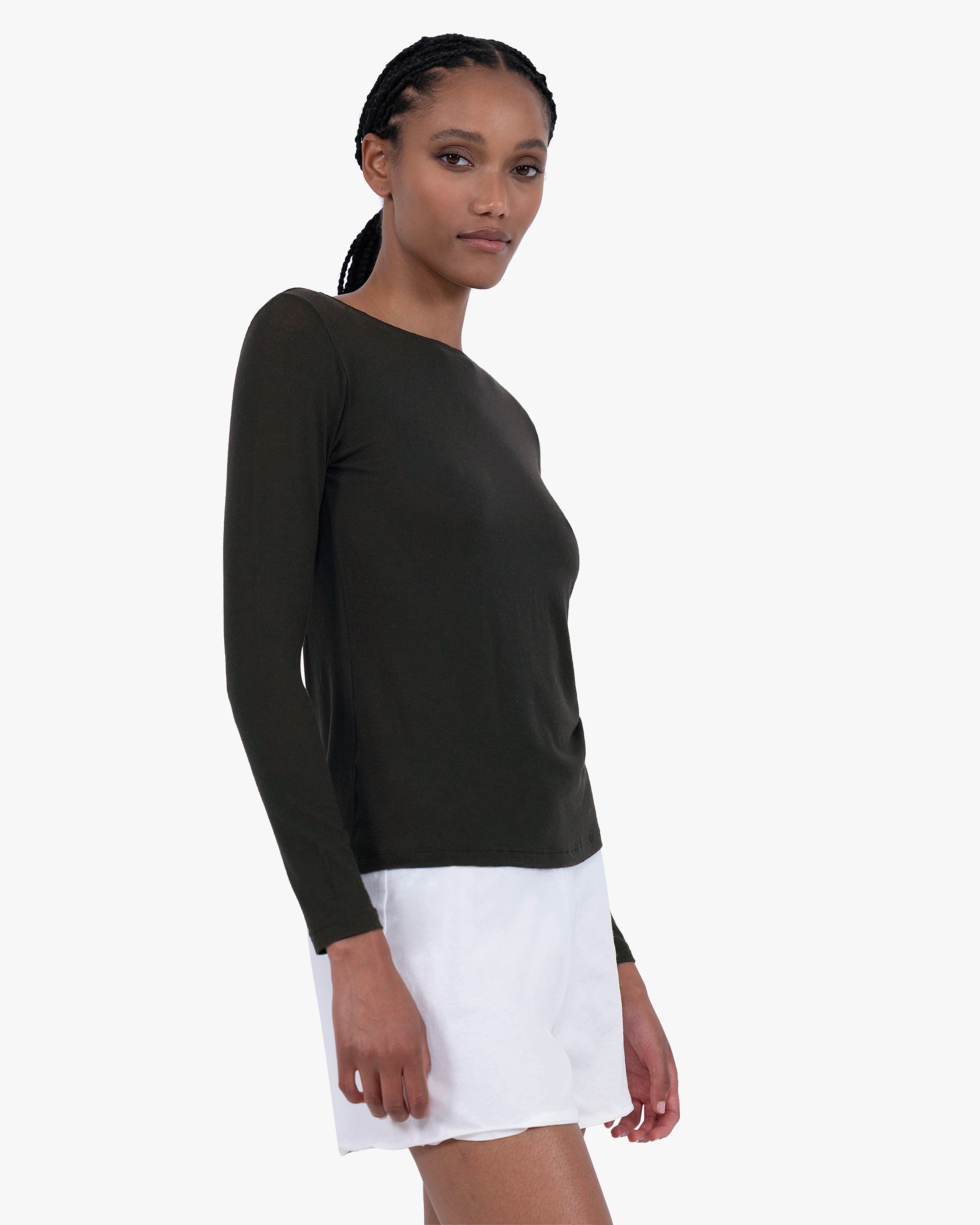 Ultralight Cashmere Boat Neck Top - Black | MaisonCashmere