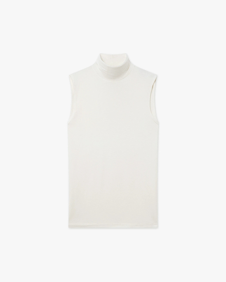 Ultralight Mock Neck Tank Top - White Modal / Cashmere