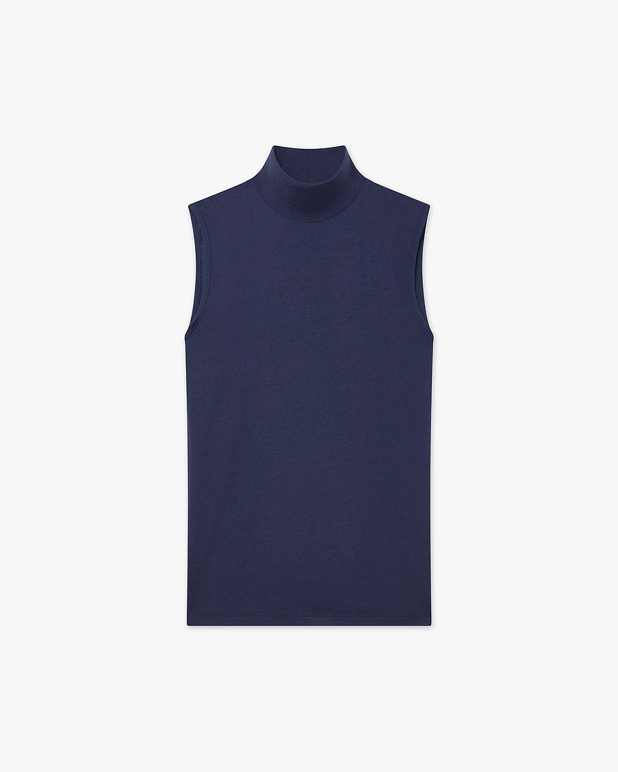 Ultralight Mock Neck Tank Top - Blue Modal / Cashmere