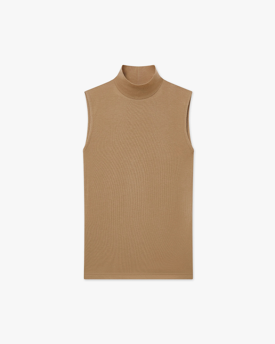 Ultralight Mock Neck Tank Top - Camel Modal / Cashmere