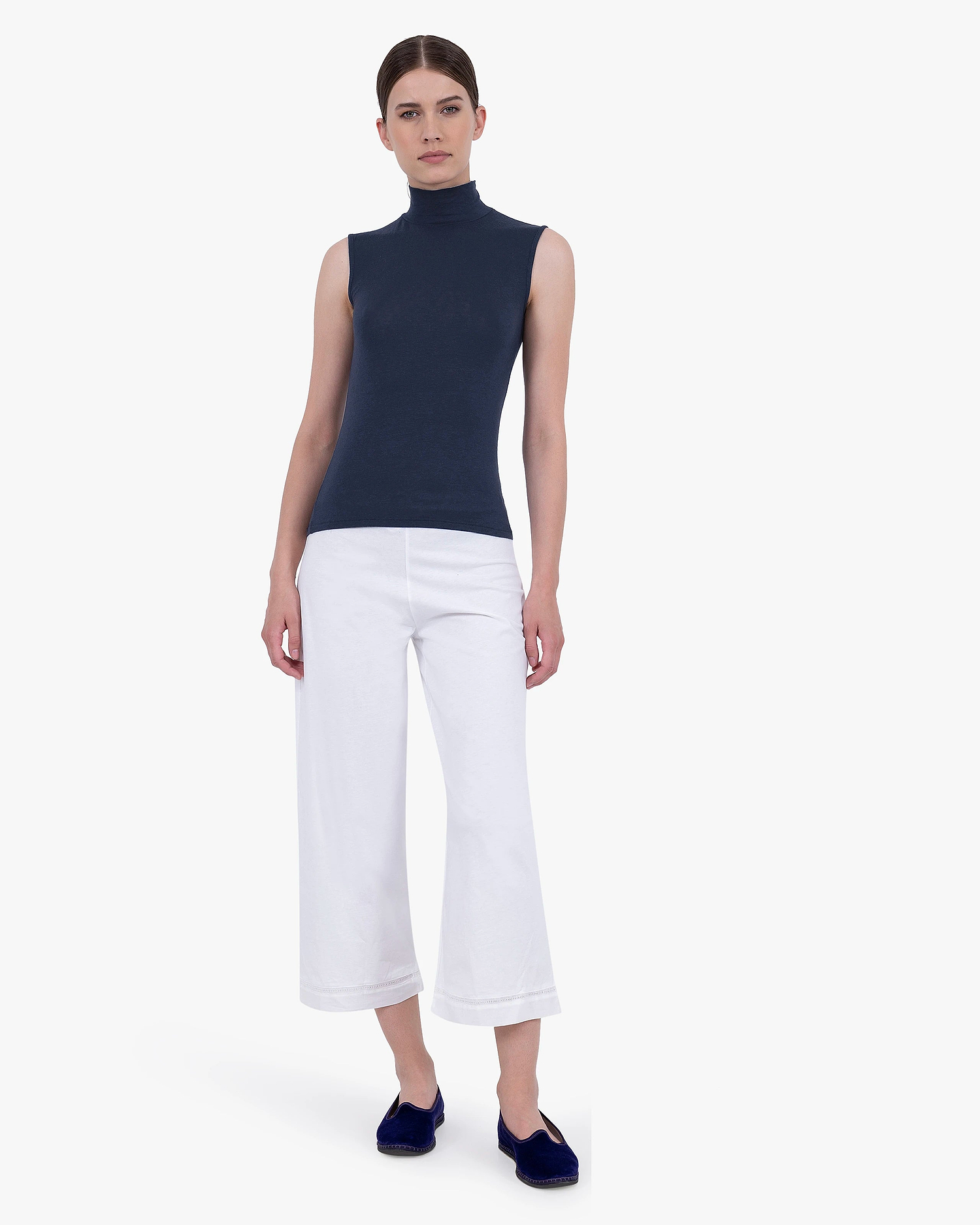 Ultralight Mock Neck Tank Top - Blue Modal / Cashmere