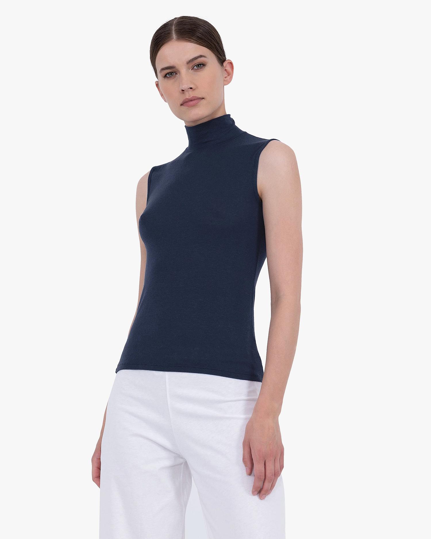 Ultralight Mock Neck Tank Top - Blue Modal / Cashmere