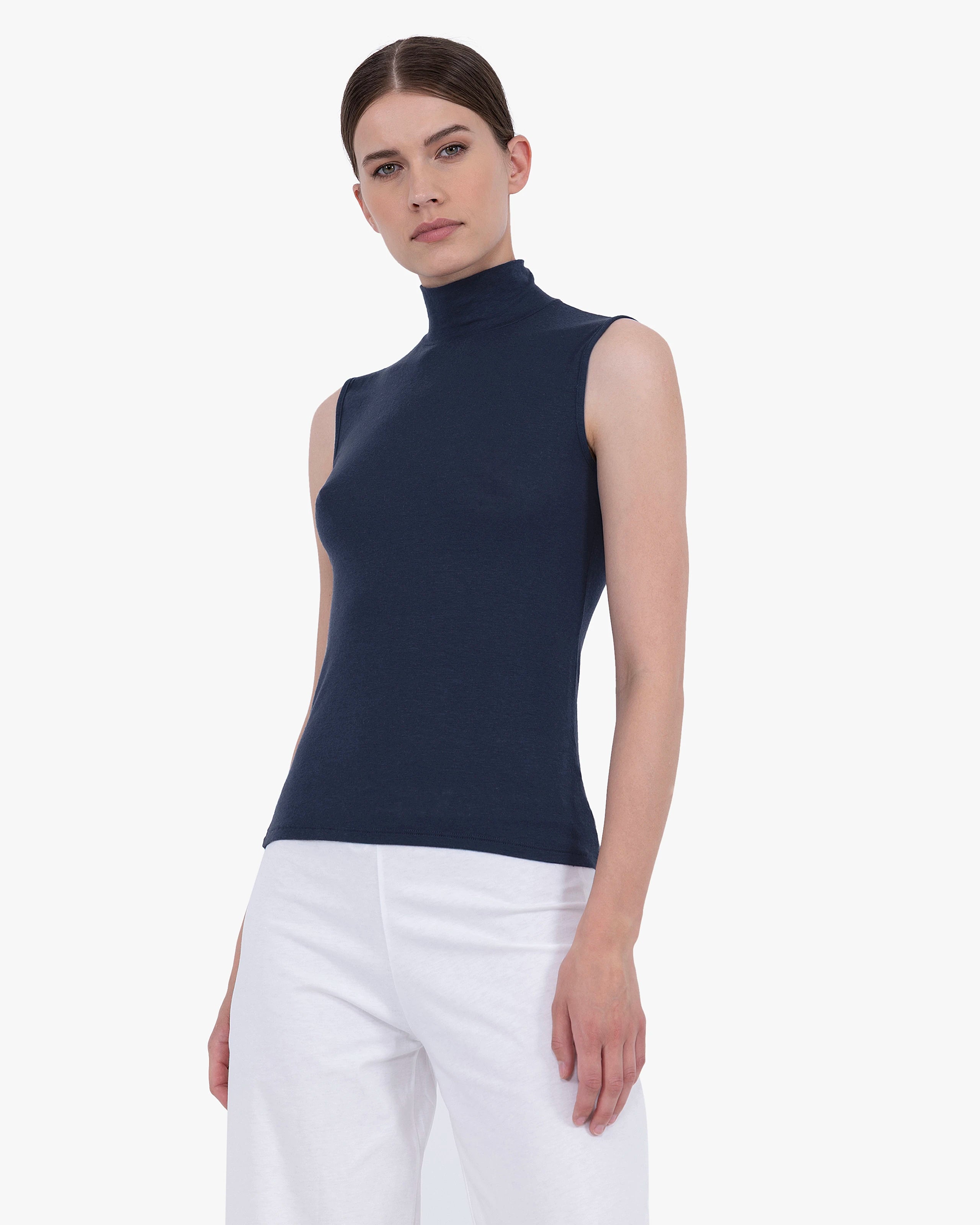 Ultralight Mock Neck Tank Top - Blue Modal / Cashmere