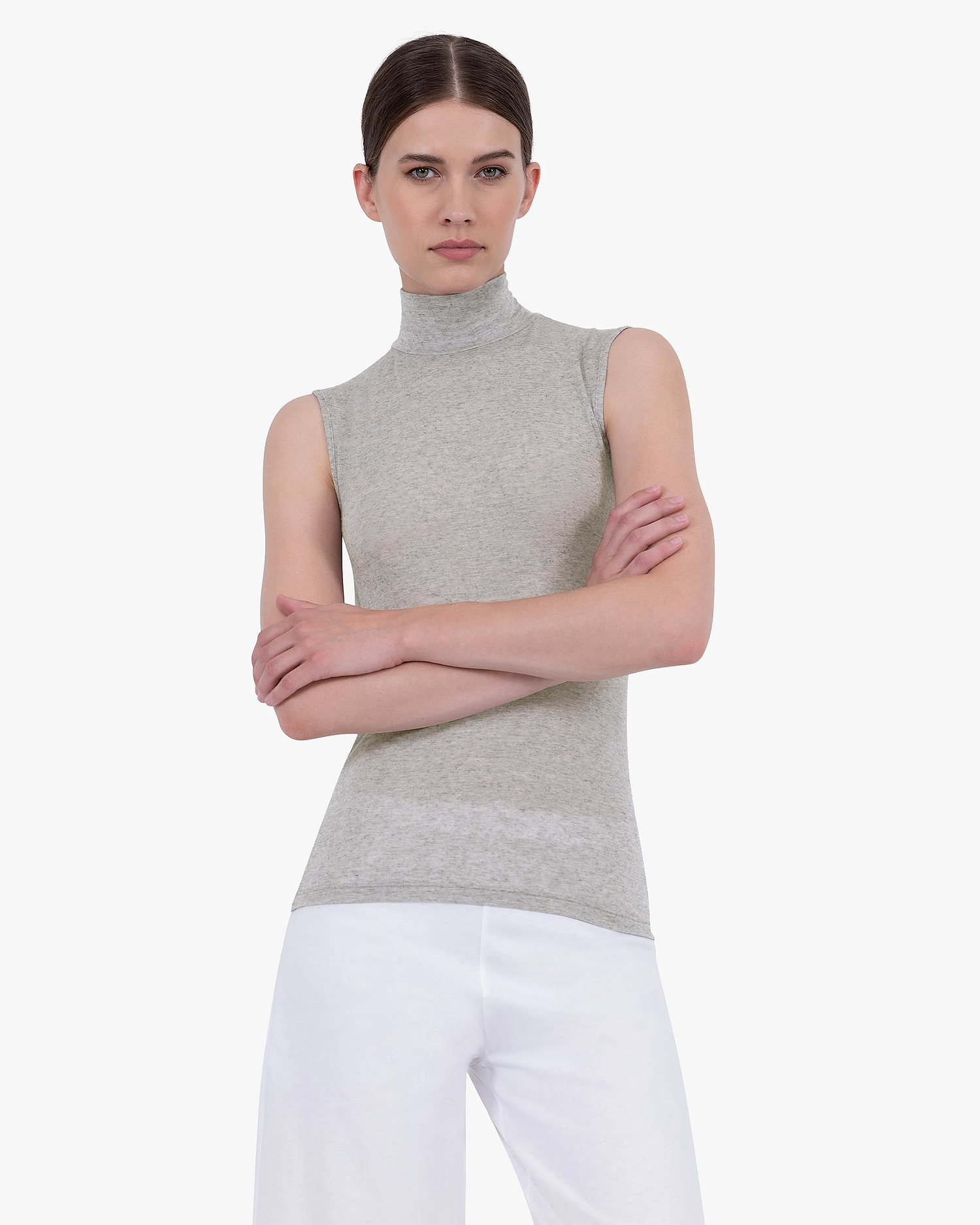 Ultralight Mock Neck Tank Top - Grey Modal / Cashmere