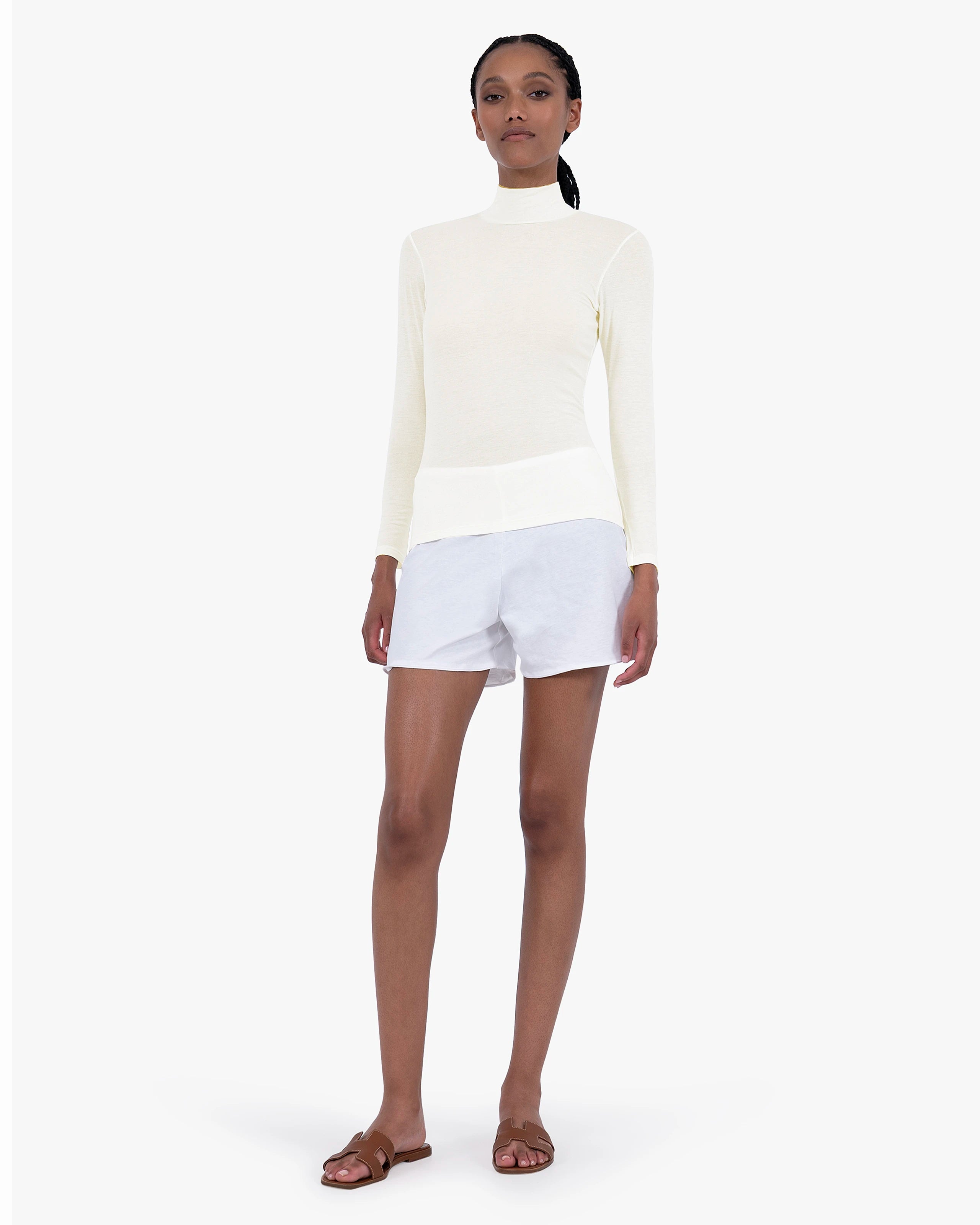 Ultralight Mock Neck Top - White Modal / Cashmere