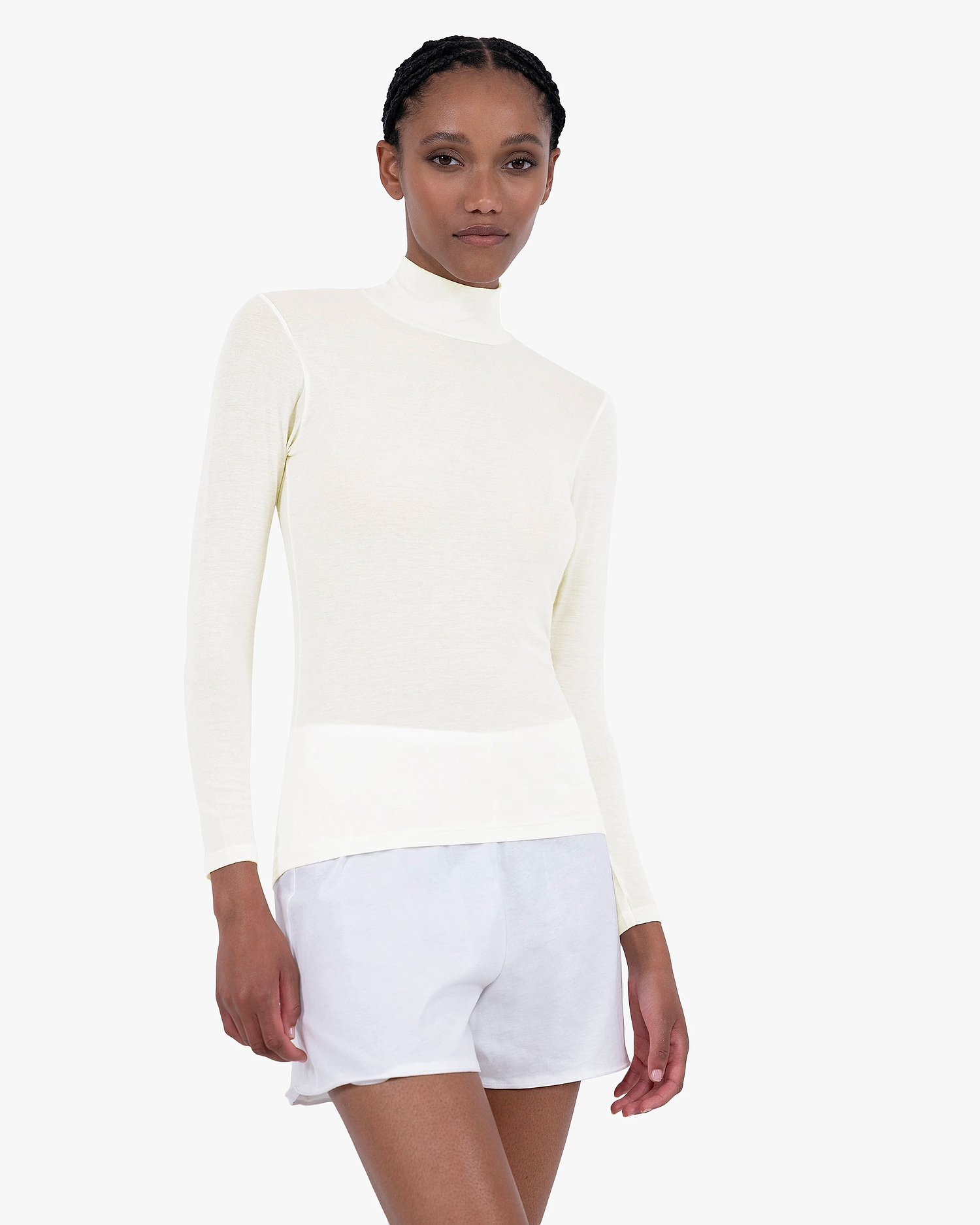 Ultralight Mock Neck Top - White Modal / Cashmere