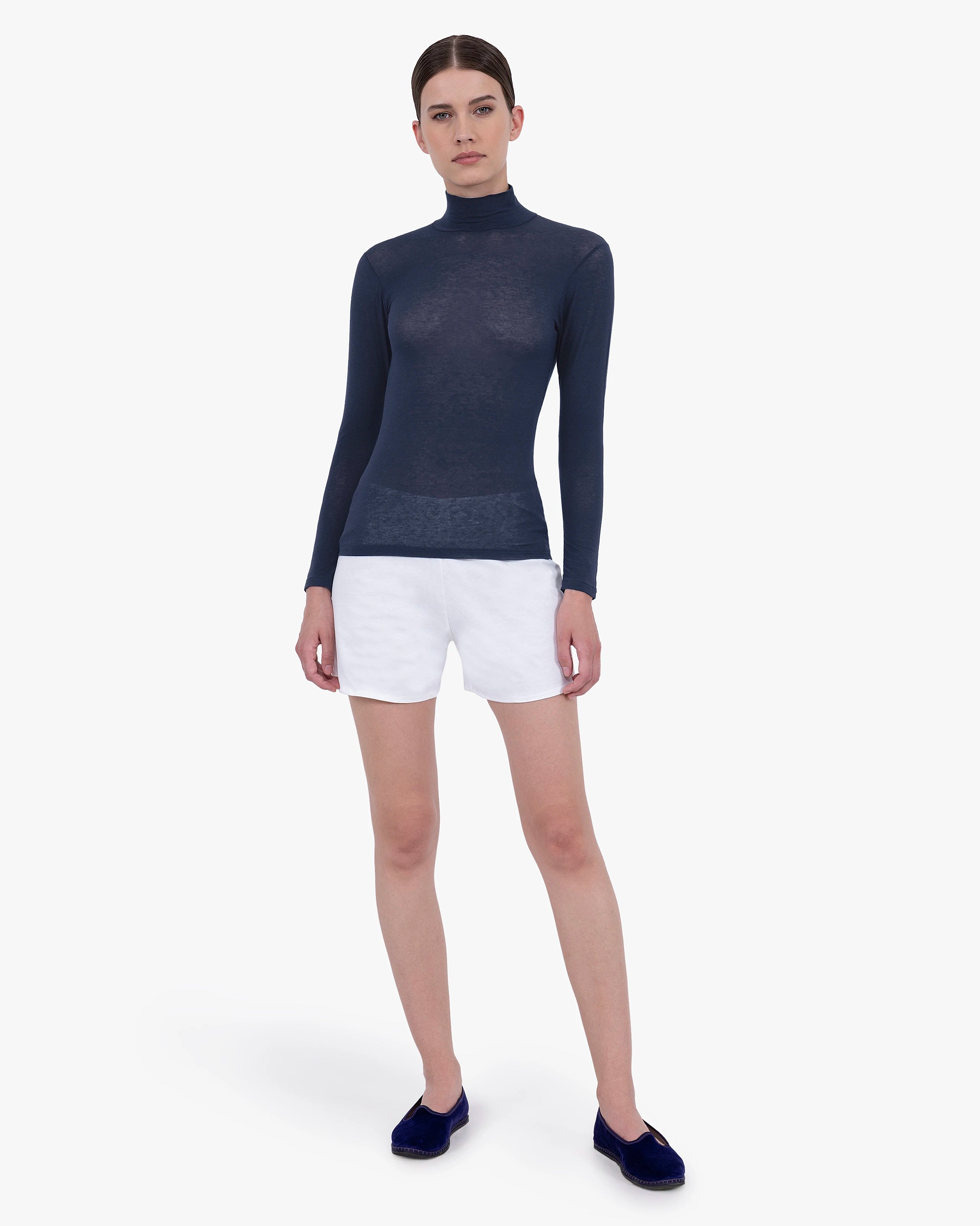 Ultralight Mock Neck Top - Blue Modal / Cashmere