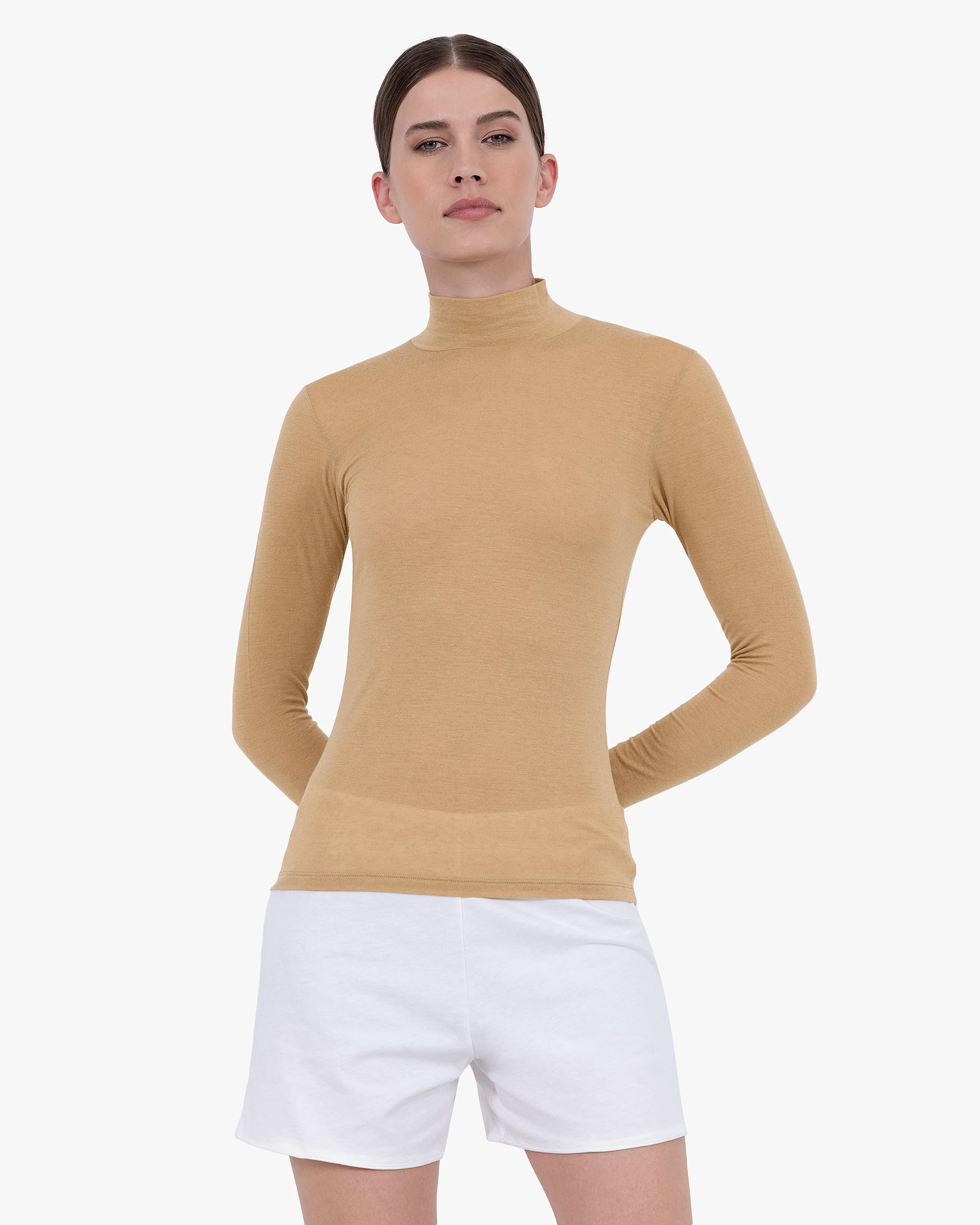 Ultralight Mock Neck Top - Camel Modal / Cashmere