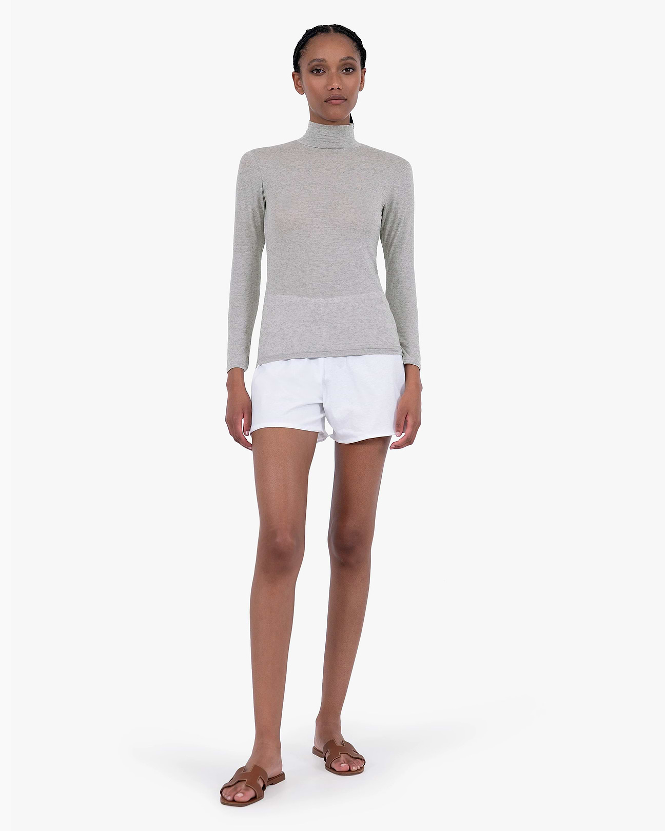Ultralight Cashmere Modal Mock Neck Top - Grey | MaisonCashmere