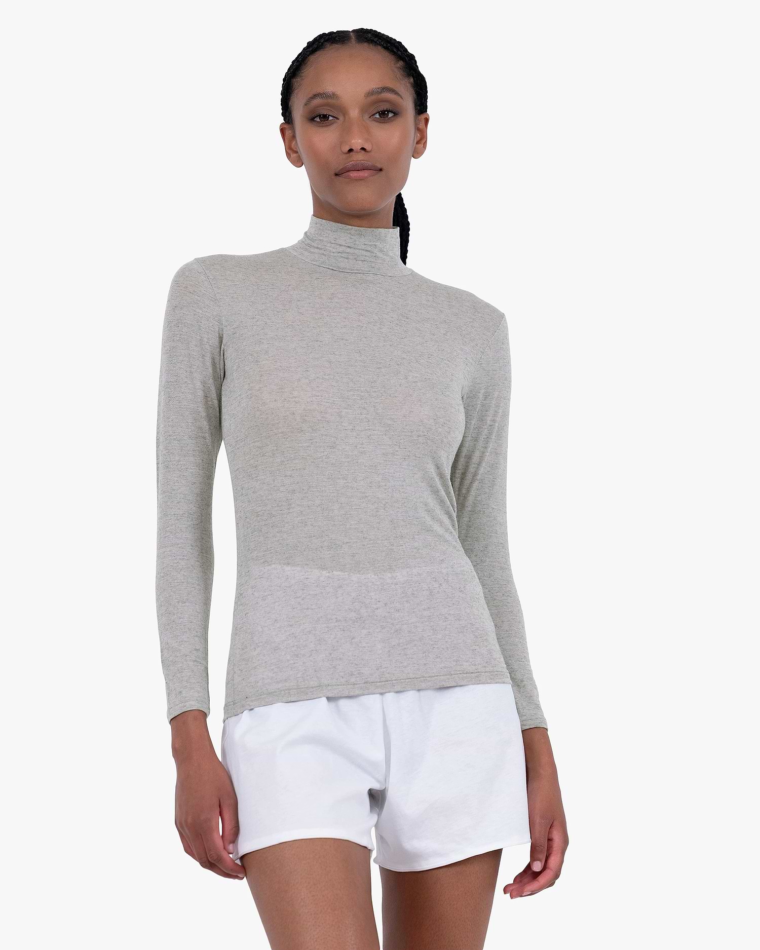 Ultralight Cashmere Modal Mock Neck Top - Grey | MaisonCashmere Ultralight Cashmere Modal Mock Neck Top - Grey | MaisonCashmere